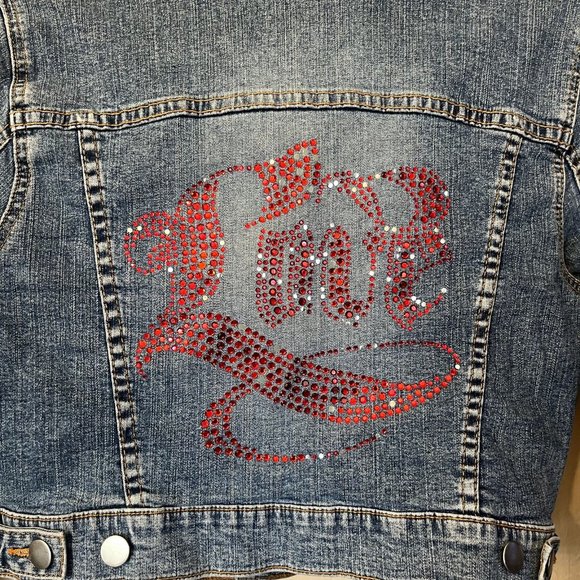 Go Jeans Sz XL Vintage Navy Denim Jean Jacket Cropped Wash Pockets - Picture 9 of 13